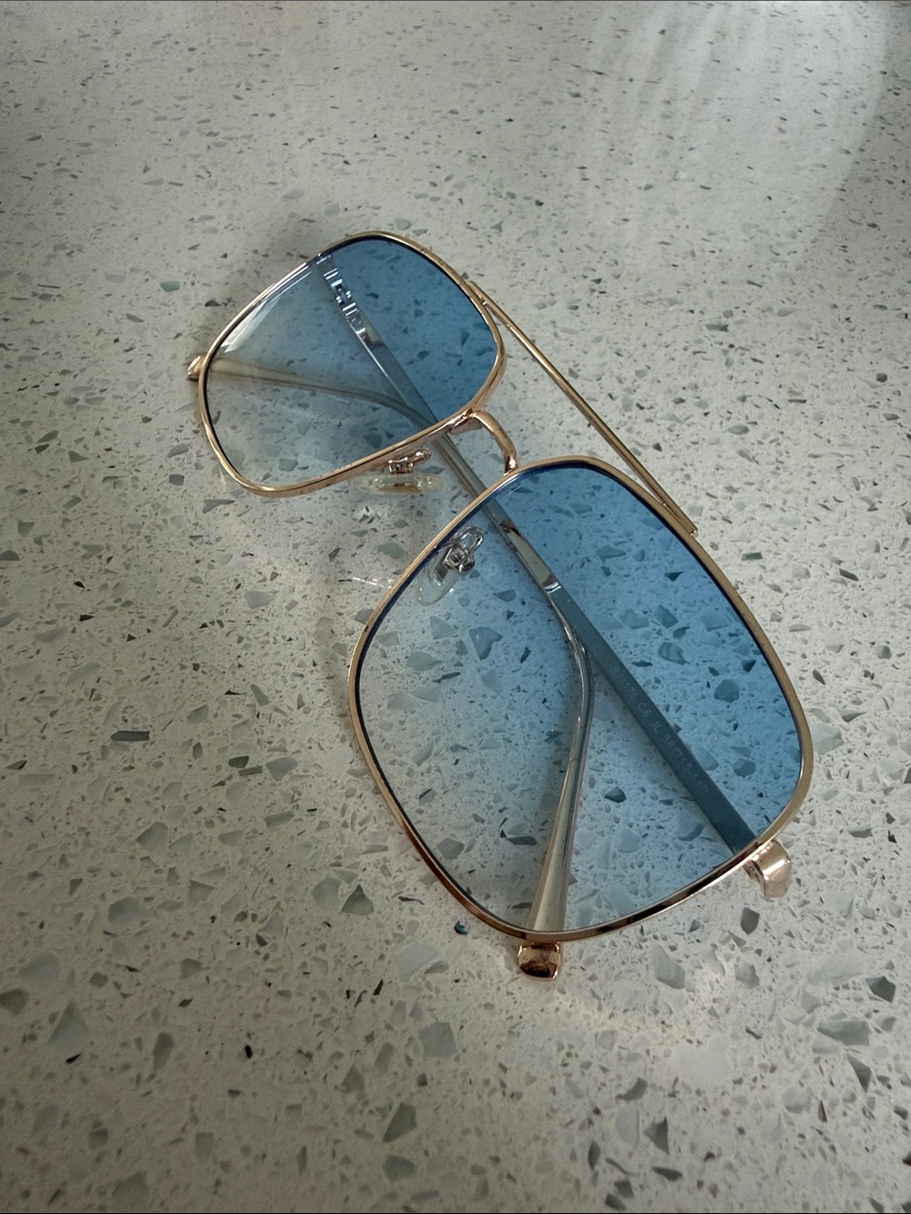 Gold Frame Blue Lens Aviator Women’s Sunglasses UV400 - Picture 3 of 5